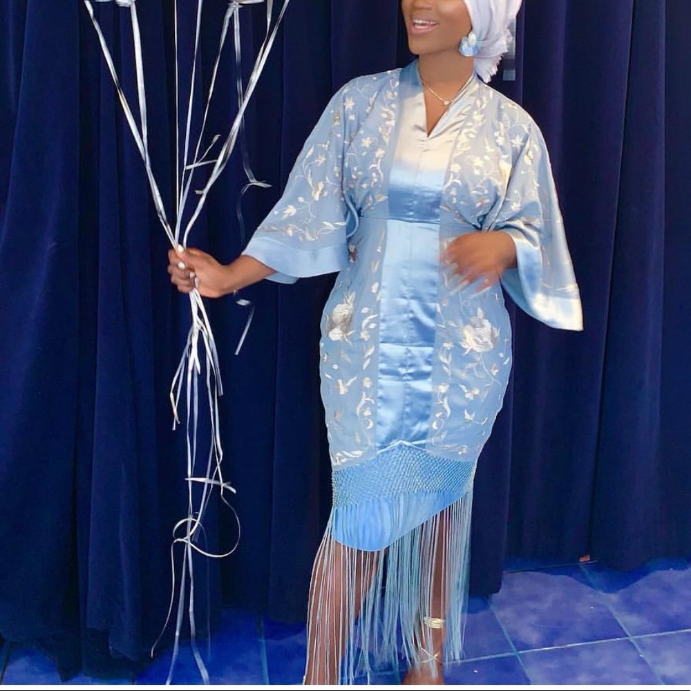 ASOS DESIGN kimono midi dress with fringe hem - Picture 1 of 4
